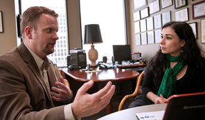 Mallory Johnson, PhD, with his mentee, Parya Saberi, a post-doctoral fellow.
