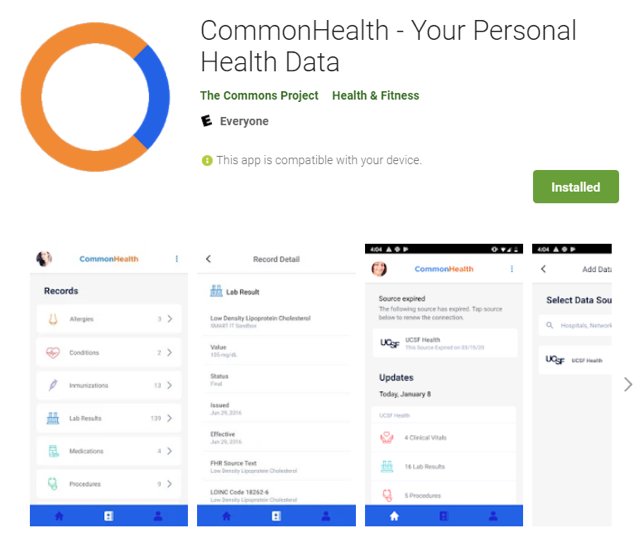 screenshot of common health app